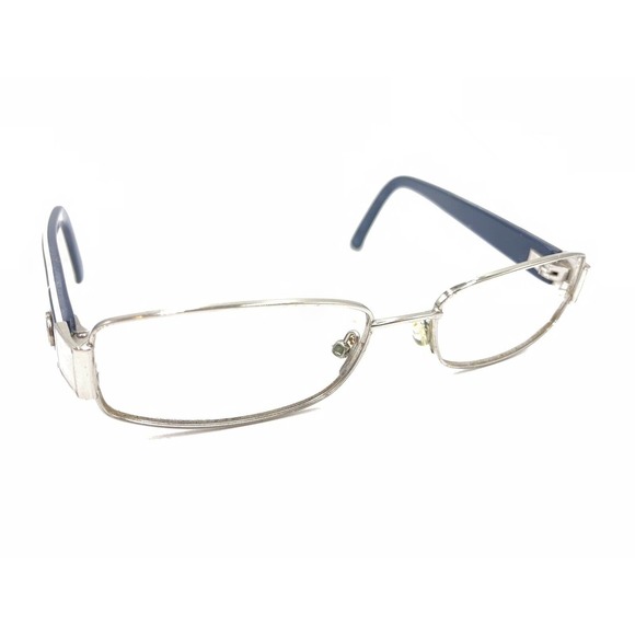 Gucci Gunmetal Silver Navy Blue Rectangle Eyeglasses Frames 135 Italy Men Women - Picture 1 of 12